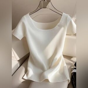 **Coming Feb.** Chic White Short Sleeve Women's Sweater